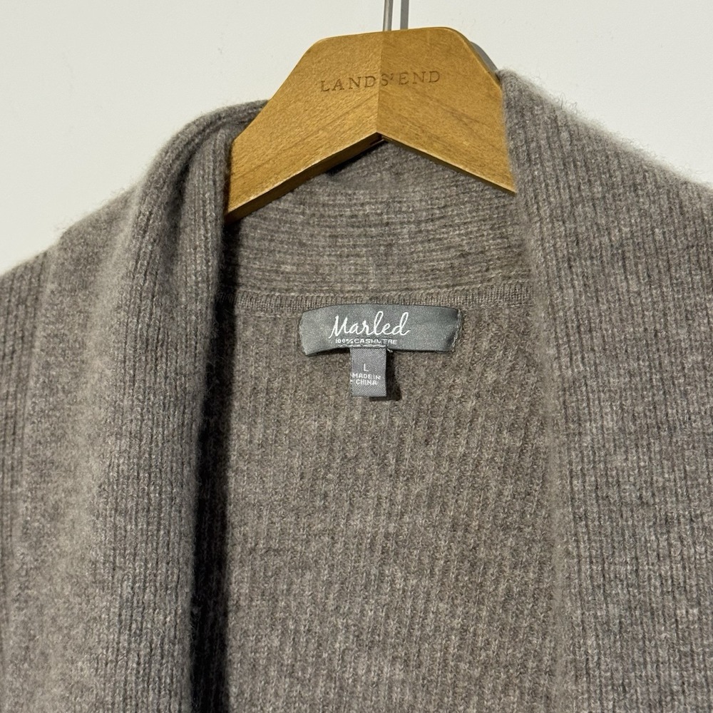 Marled Clothing 100% Cashmere Cardigan Sweater Fringe Womens Large Beige Neutral - Picture 3 of 7